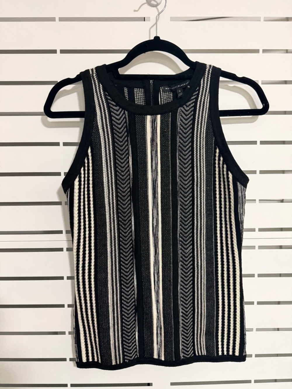 White House Black Market Black and White Striped Knit Tank Top